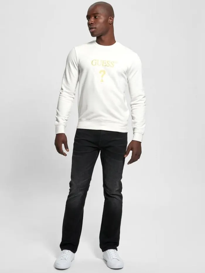 Men GUESS Hoodies and Sweaters Eco Embroidered Sweatshirt Salt White
