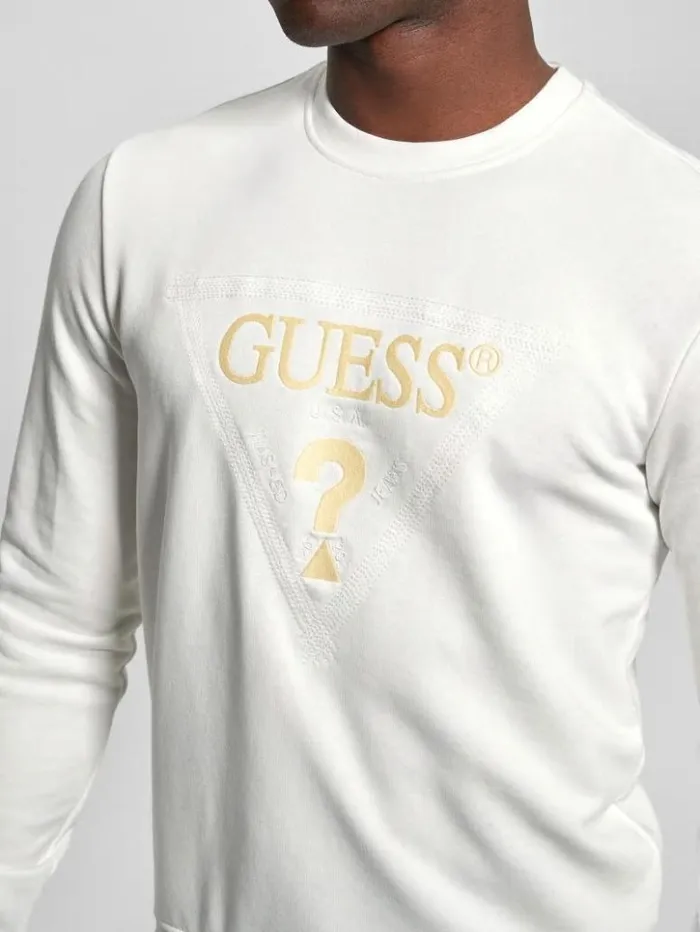 Men GUESS Hoodies and Sweaters Eco Embroidered Sweatshirt Salt White