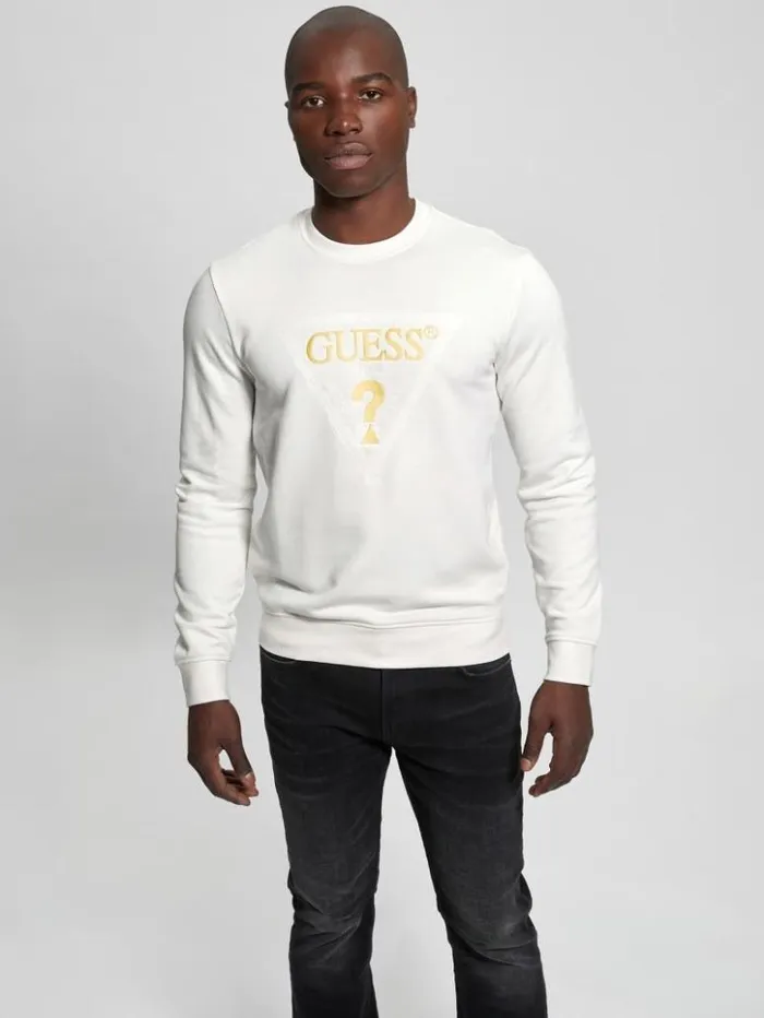 Men GUESS Hoodies and Sweaters Eco Embroidered Sweatshirt Salt White