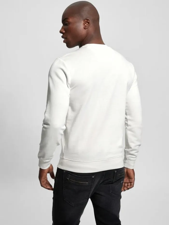 Men GUESS Hoodies and Sweaters Eco Embroidered Sweatshirt Salt White