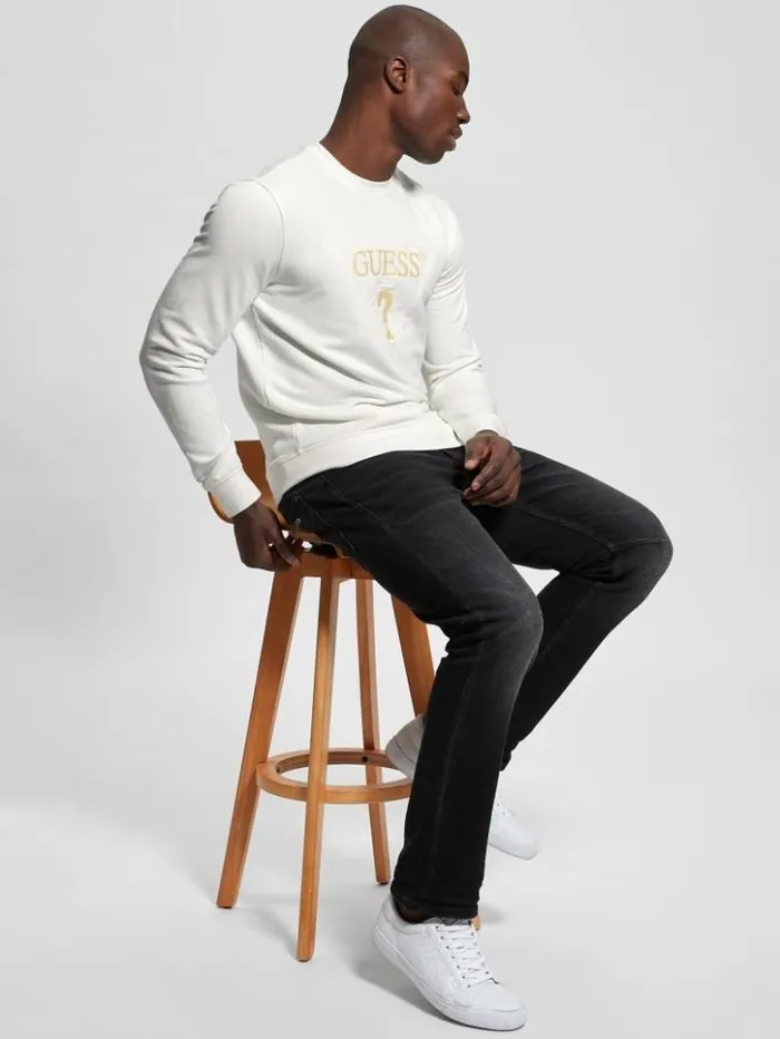 Men GUESS Hoodies and Sweaters Eco Embroidered Sweatshirt Salt White