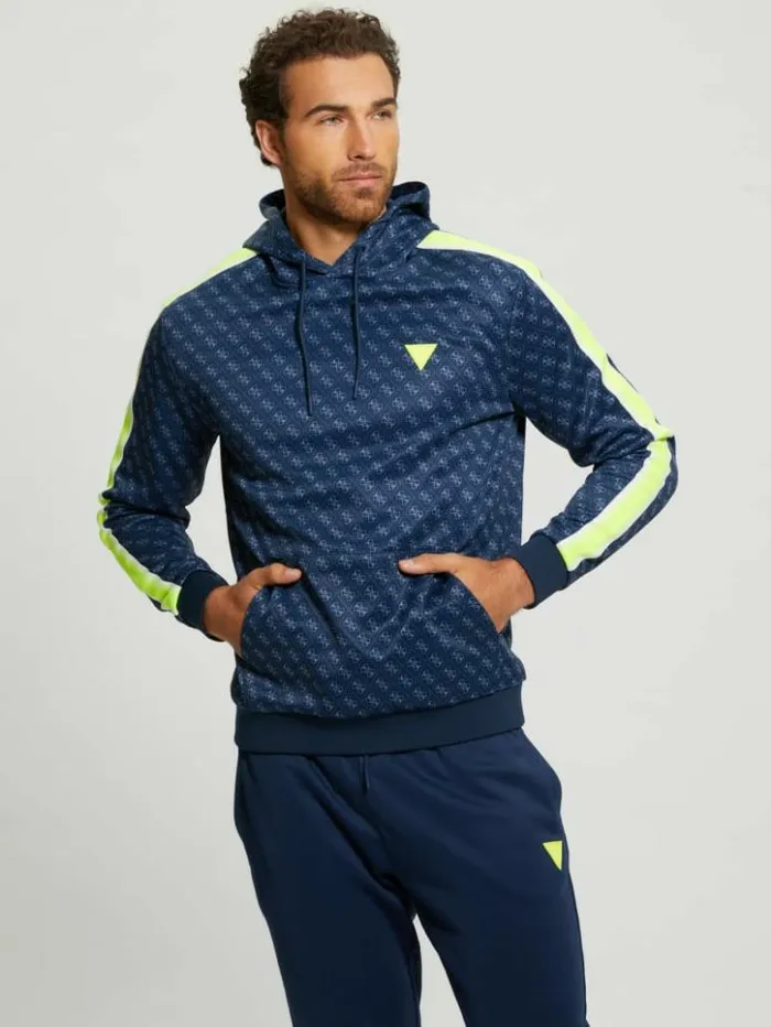 Men GUESS Hoodies and Sweaters Eco Leroi Quattro Signature Hoodie 4g Aop Silk Blue Men GUESS Hoodies and Sweaters Eco Leroi Quattro Signature Hoodie 4g Aop Silk Blue
