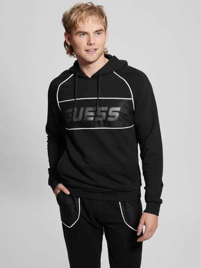 Men GUESS Hoodies and Sweaters Eco Mesh Lugh Hoodie Black