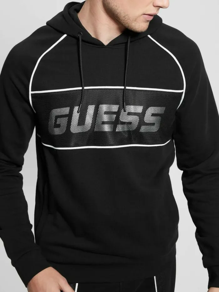 Men GUESS Hoodies and Sweaters Eco Mesh Lugh Hoodie Black