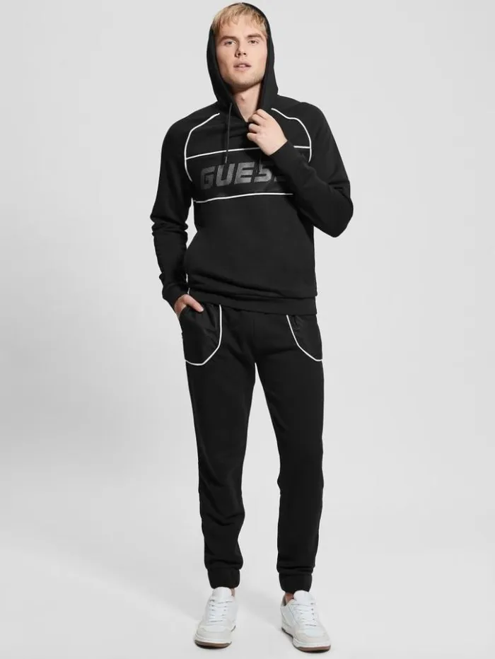 Men GUESS Hoodies and Sweaters Eco Mesh Lugh Hoodie Black