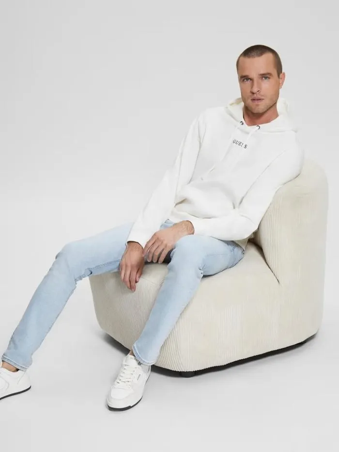 Men GUESS Hoodies and Sweaters Eco Roy Logo Hoodie Frosted White