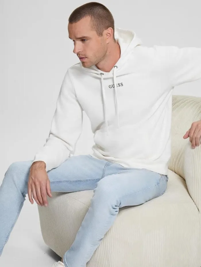 Men GUESS Hoodies and Sweaters Eco Roy Logo Hoodie Frosted White