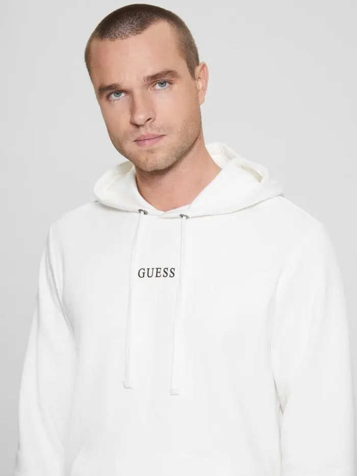 Men GUESS Hoodies and Sweaters Eco Roy Logo Hoodie Frosted White