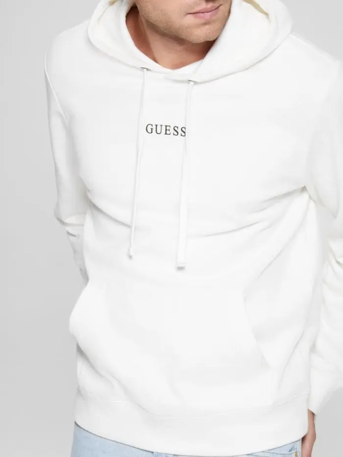 Men GUESS Hoodies and Sweaters Eco Roy Logo Hoodie Frosted White