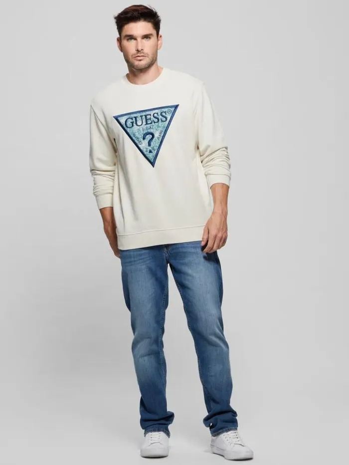 Men GUESS Hoodies and Sweaters Eco Triangle Crewneck Sweatshirt Birch Bark