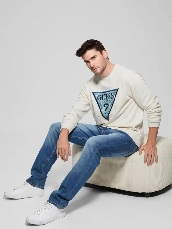 Men GUESS Hoodies and Sweaters Eco Triangle Crewneck Sweatshirt Birch Bark