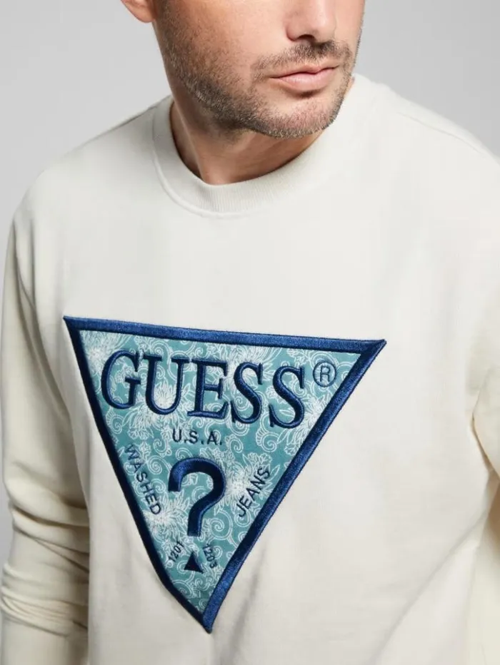 Men GUESS Hoodies and Sweaters Eco Triangle Crewneck Sweatshirt Birch Bark