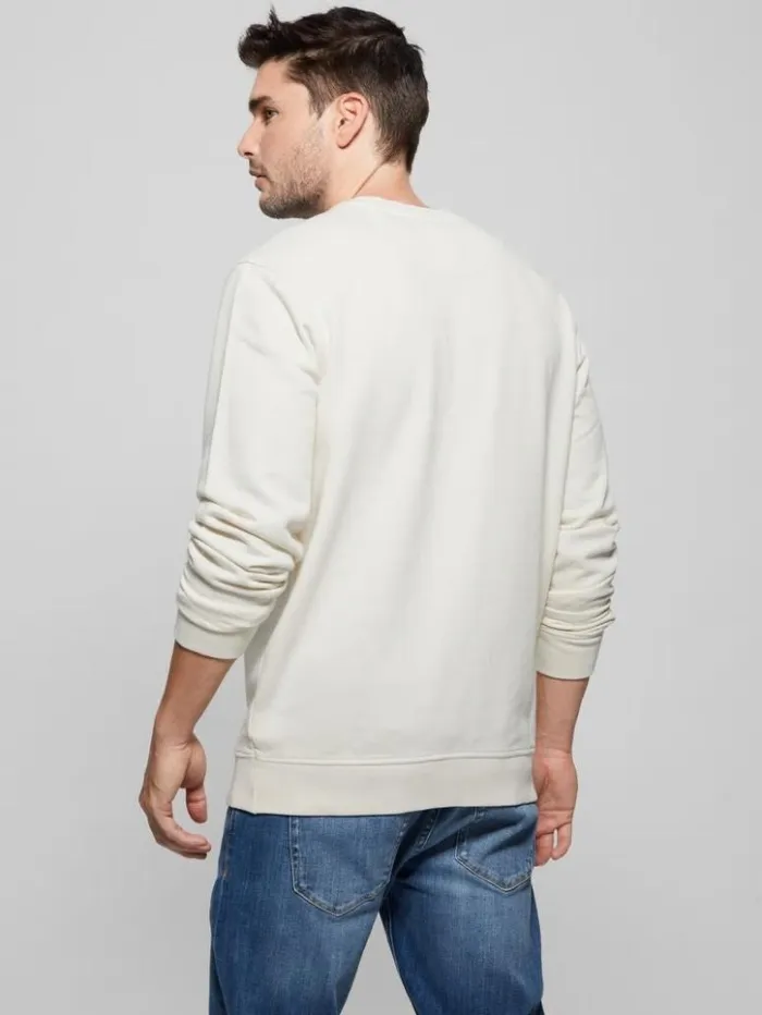 Men GUESS Hoodies and Sweaters Eco Triangle Crewneck Sweatshirt Birch Bark