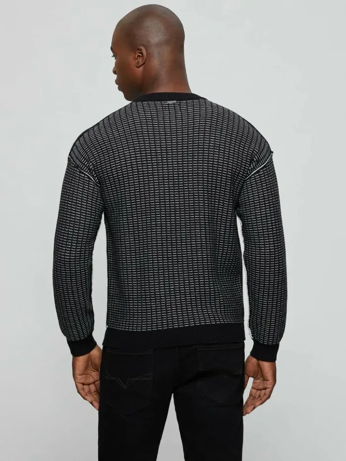 Men GUESS Hoodies and Sweaters Eco TwoTone Waffle Sweater Dove Whitejet Black Mult Men GUESS Hoodies and Sweaters Eco TwoTone Waffle Sweater Dove Whitejet Black Mult