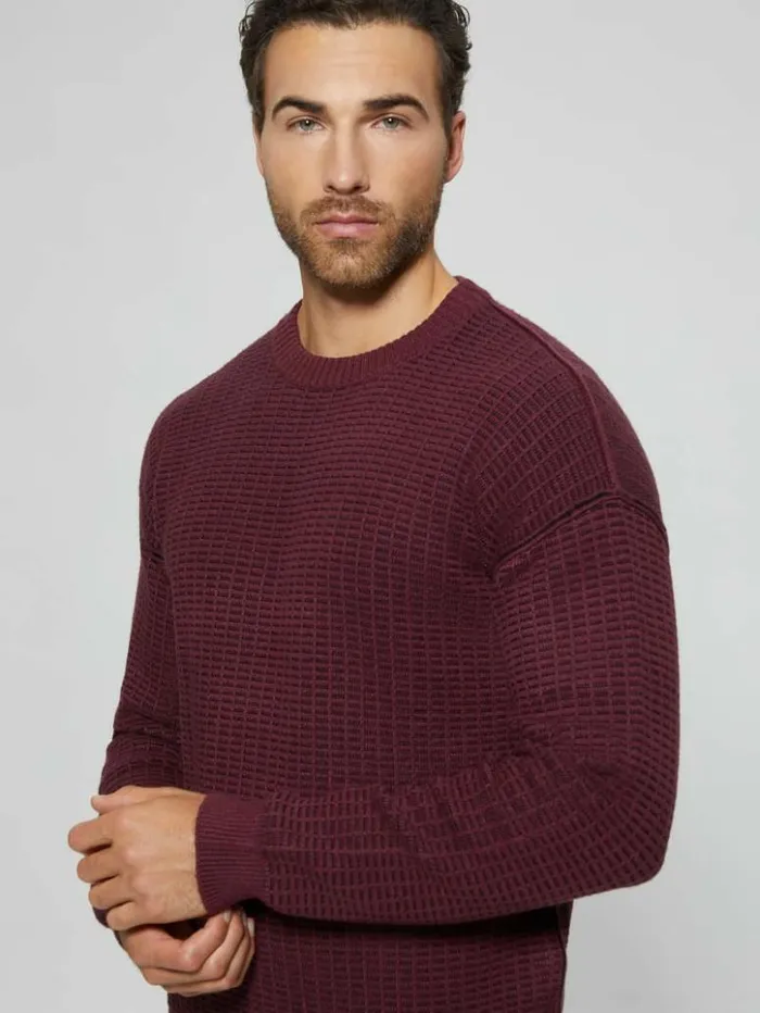 Men GUESS Hoodies and Sweaters Eco TwoTone Waffle Sweater Jet Blackred Noir Multi Men GUESS Hoodies and Sweaters Eco TwoTone Waffle Sweater Jet Blackred Noir Multi