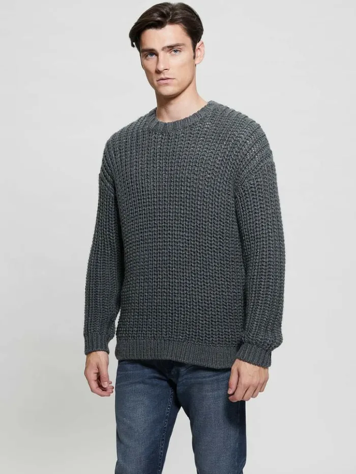 Men GUESS Hoodies and Sweaters Eco WoolBlend Grayson Sweater Coldwater Blue Multi Men GUESS Hoodies and Sweaters Eco WoolBlend Grayson Sweater Coldwater Blue Multi