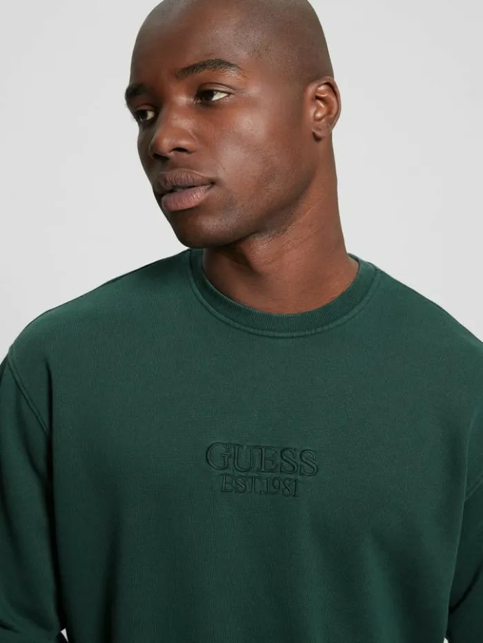 Men GUESS Hoodies and Sweaters Finch Vintage Logo Sweatshirt Dark Jade Multi