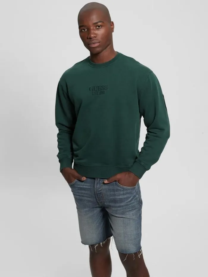 Men GUESS Hoodies and Sweaters Finch Vintage Logo Sweatshirt Dark Jade Multi Men GUESS Hoodies and Sweaters Finch Vintage Logo Sweatshirt Dark Jade Multi