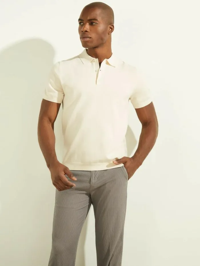 Men GUESS Hoodies and Sweaters Formal Performance Sweater Polo Quicksand
