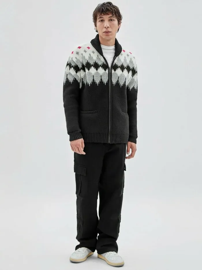 Men GUESS Hoodies and Sweaters GUESS Originals Knit ZipUp Sweater Jet Black Multi Men GUESS Hoodies and Sweaters GUESS Originals Knit ZipUp Sweater Jet Black Multi