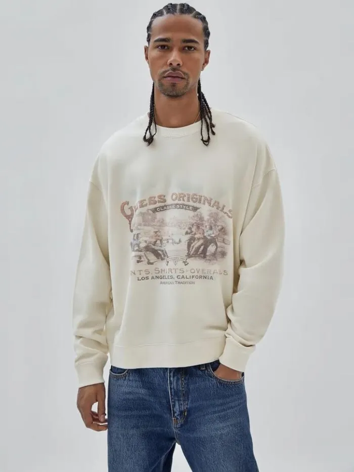 Men GUESS Hoodies and Sweaters GUESS Originals Warranted Fleece Sweater Sandy Shore Men GUESS Hoodies and Sweaters GUESS Originals Warranted Fleece Sweater Sandy Shore