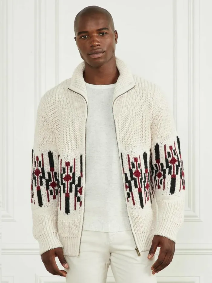 Men GUESS Hoodies and Sweaters Jacquard High Neck Cardigan Dreamy Moon