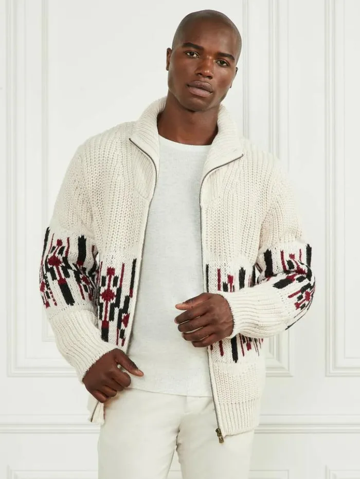 Men GUESS Hoodies and Sweaters Jacquard High Neck Cardigan Dreamy Moon