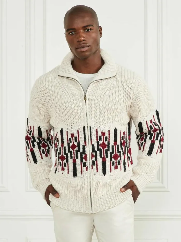 Men GUESS Hoodies and Sweaters Jacquard High Neck Cardigan Dreamy Moon