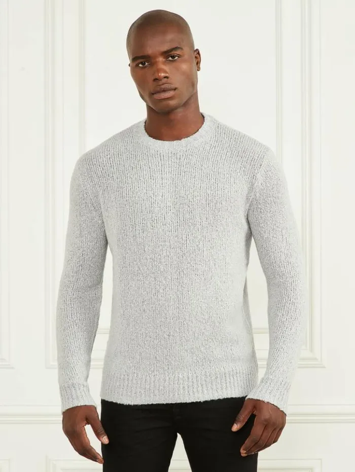Men GUESS Hoodies and Sweaters Jaspe Crewneck Sweater Light Stone Heather