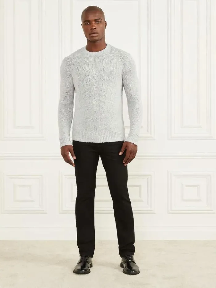 Men GUESS Hoodies and Sweaters Jaspe Crewneck Sweater Light Stone Heather