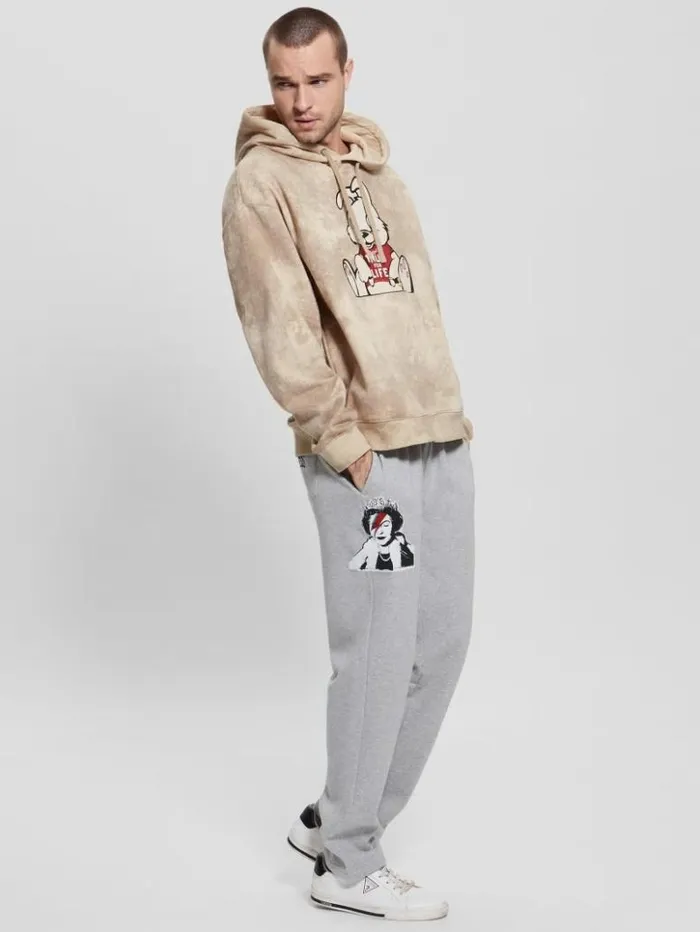Men GUESS Hoodies and Sweaters Leon Bunny Washed Hoodie Impact Grey Multi