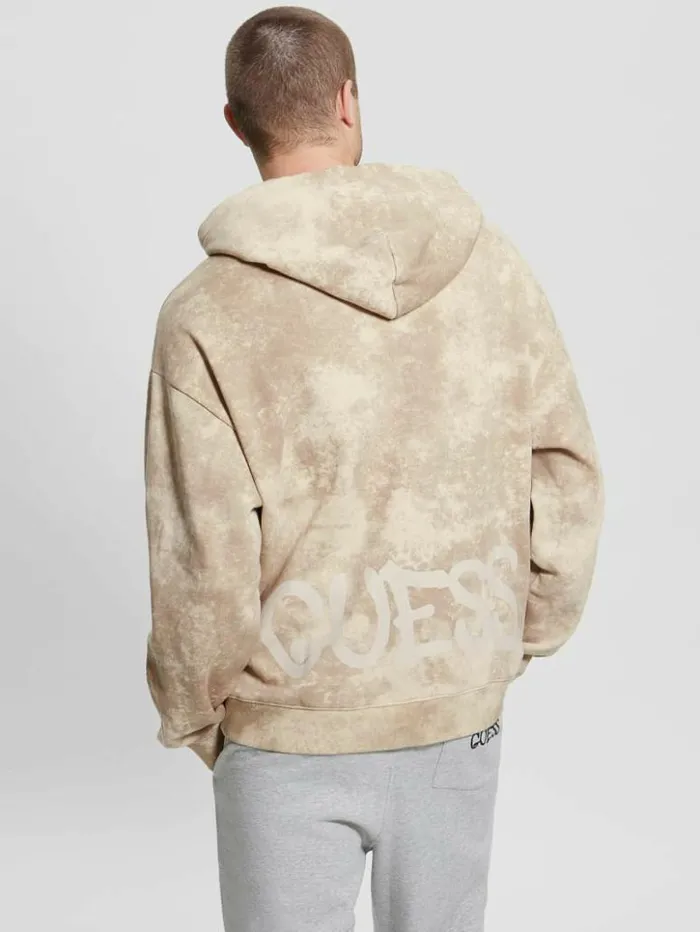 Men GUESS Hoodies and Sweaters Leon Bunny Washed Hoodie Impact Grey Multi