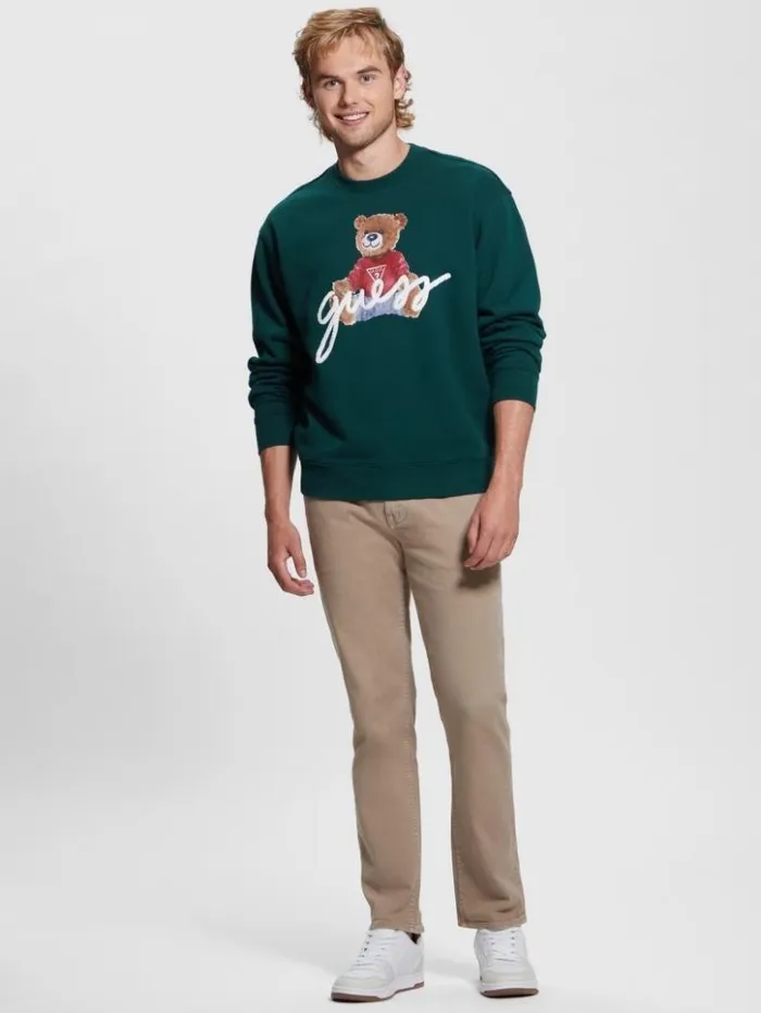 Men GUESS Hoodies and Sweaters Max Logo Bear Sweatshirt Dark Jade