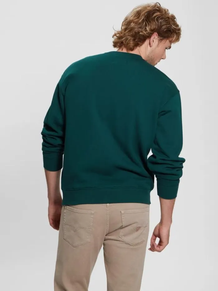 Men GUESS Hoodies and Sweaters Max Logo Bear Sweatshirt Dark Jade