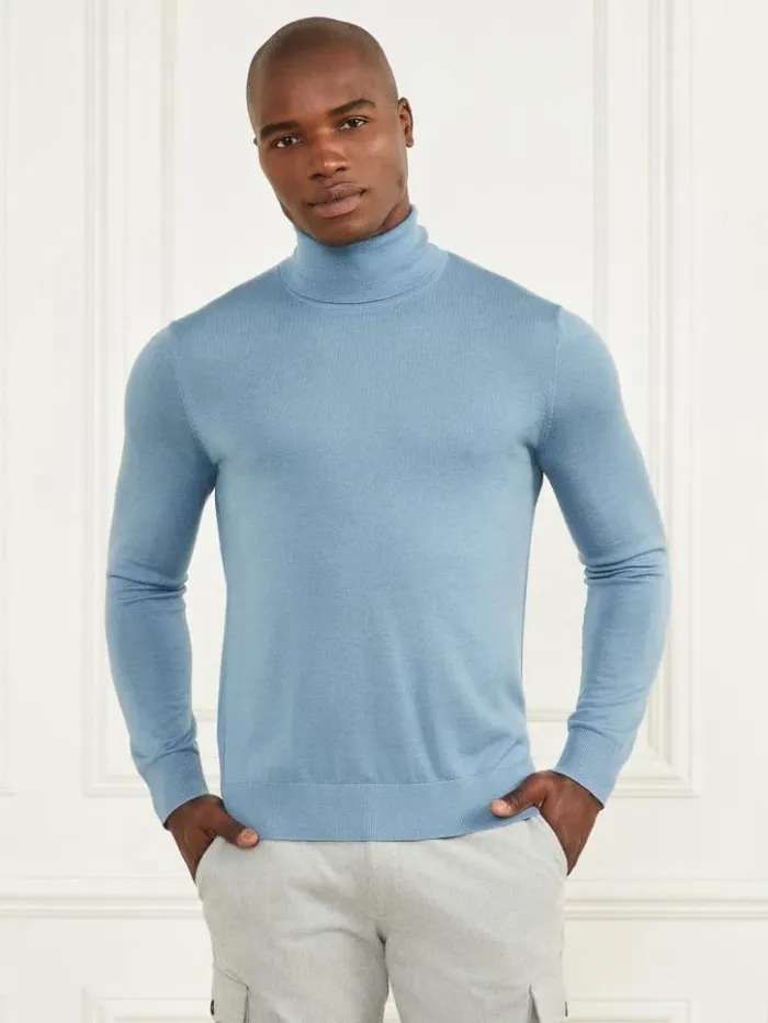 Men GUESS Hoodies and Sweaters Merino Wool Turtleneck Sweater Elite Blue