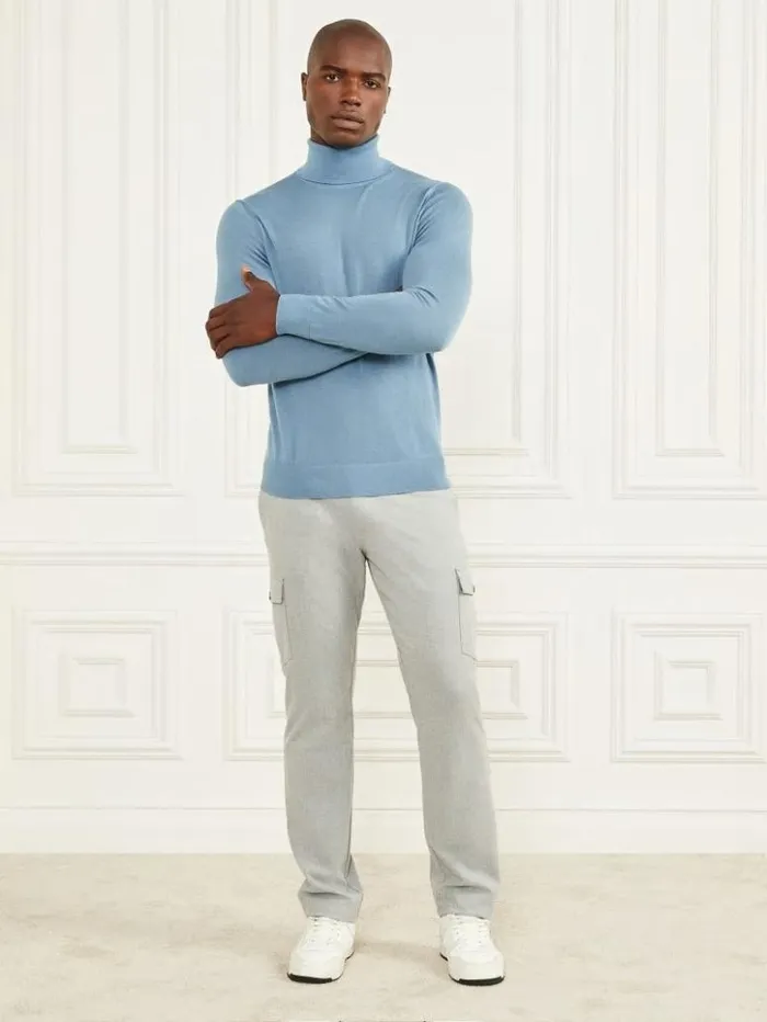 Men GUESS Hoodies and Sweaters Merino Wool Turtleneck Sweater Elite Blue