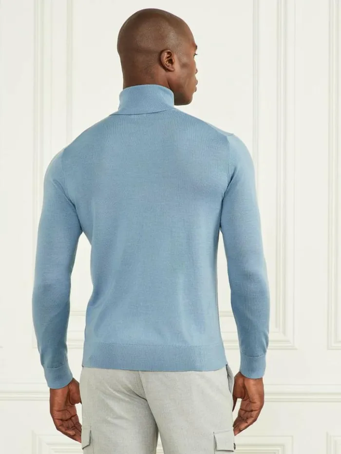Men GUESS Hoodies and Sweaters Merino Wool Turtleneck Sweater Elite Blue