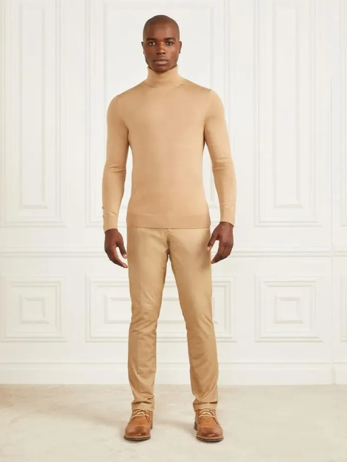 Men GUESS Hoodies and Sweaters Merino Wool Turtleneck Sweater Toasted Taupe