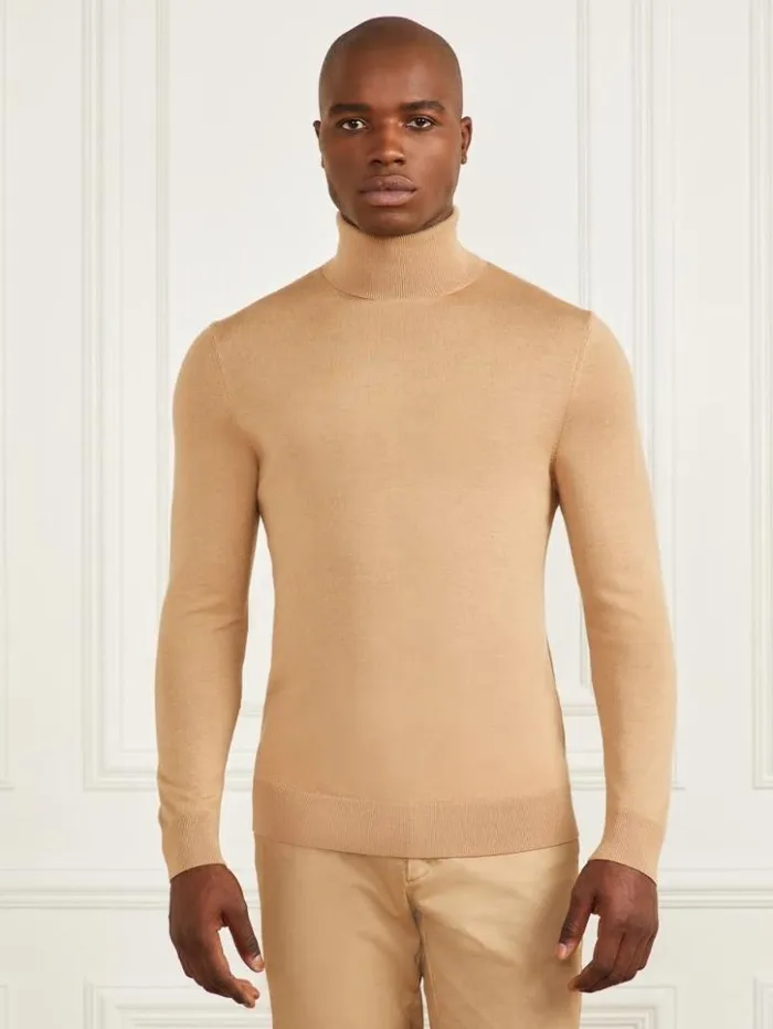 Men GUESS Hoodies and Sweaters Merino Wool Turtleneck Sweater Toasted Taupe