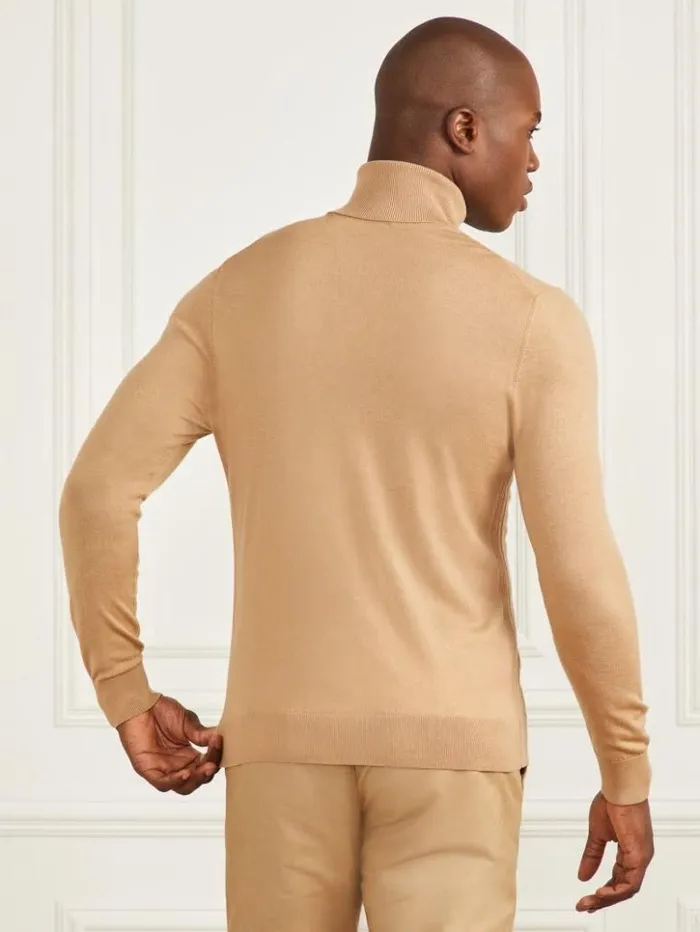 Men GUESS Hoodies and Sweaters Merino Wool Turtleneck Sweater Toasted Taupe
