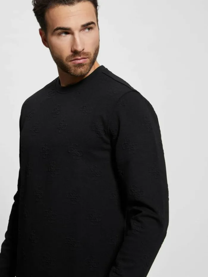 Men GUESS Hoodies and Sweaters Quattro Logo Sweater Black