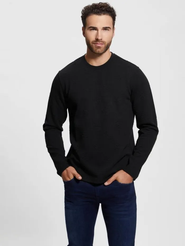 Men GUESS Hoodies and Sweaters Quattro Logo Sweater Black