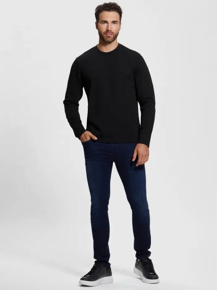 Men GUESS Hoodies and Sweaters Quattro Logo Sweater Black
