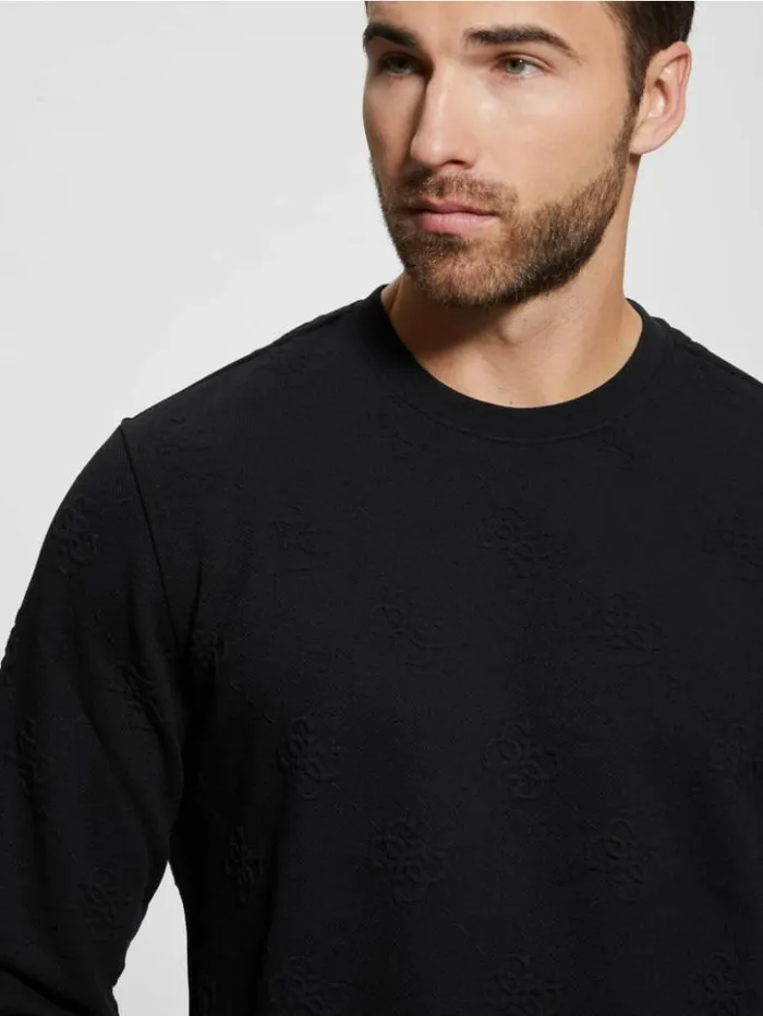 Men GUESS Hoodies and Sweaters Quattro Logo Sweater Black