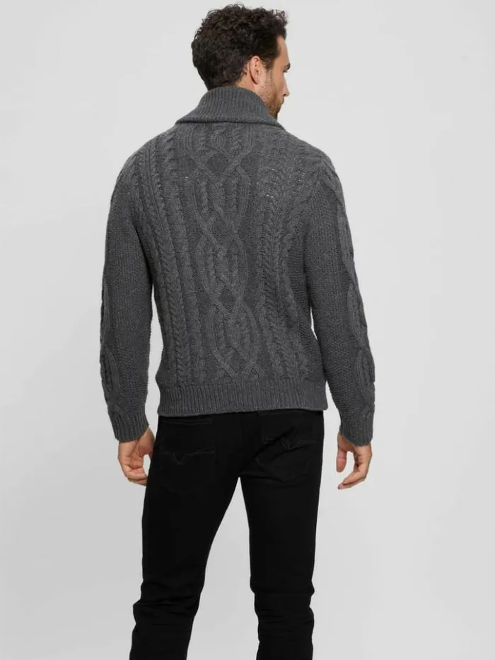 Men GUESS Hoodies and Sweaters Shane Celtic CableKnit Cardigan Dark Coal Heather Men GUESS Hoodies and Sweaters Shane Celtic CableKnit Cardigan Dark Coal Heather