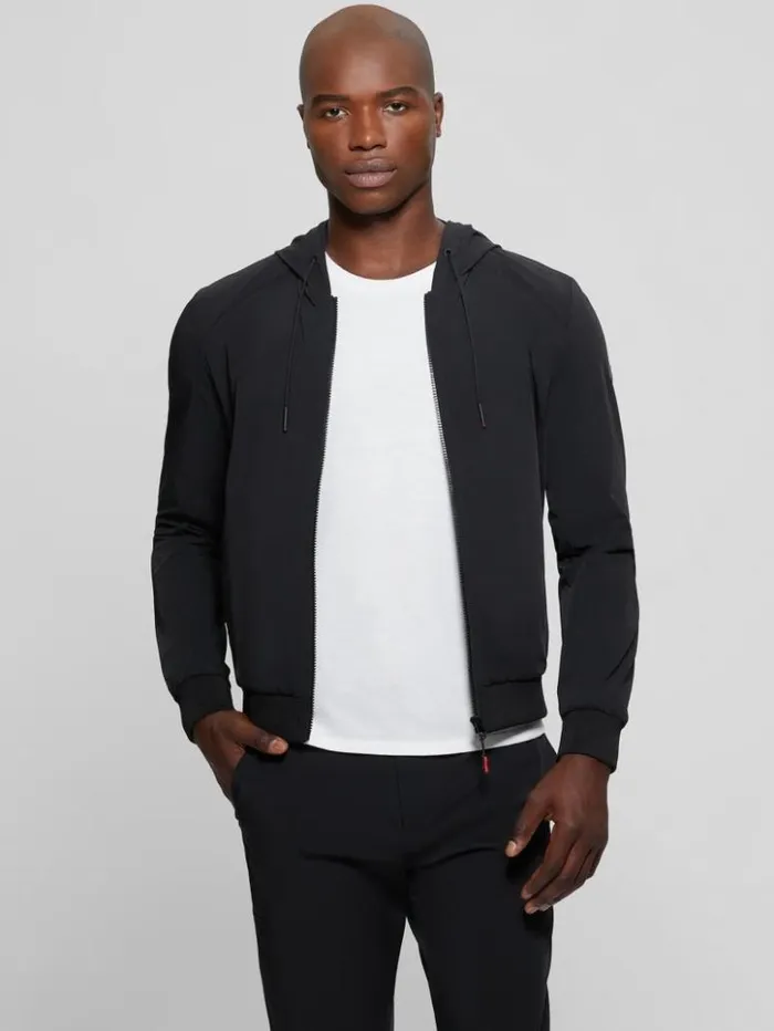 Men GUESS Hoodies and Sweaters Tech Hooded Sweater Black