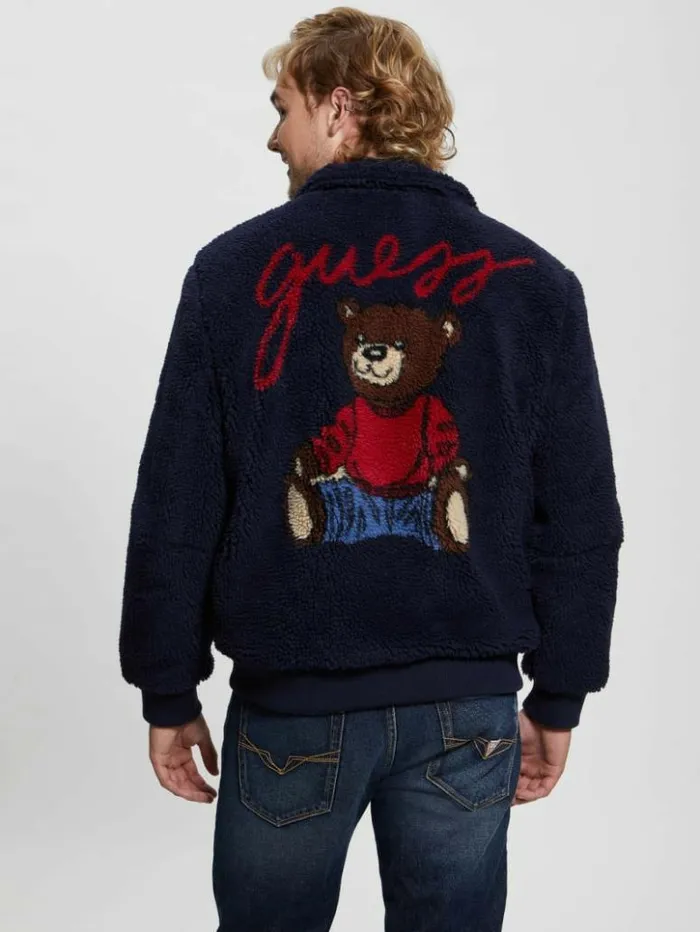 Men GUESS Jackets and Coats Bear Sherpa Jacket Bleu lgant