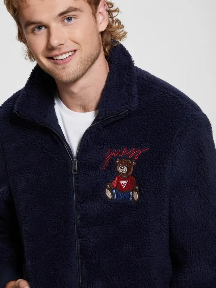 Men GUESS Jackets and Coats Bear Sherpa Jacket Bleu lgant