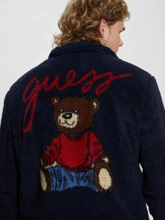 Men GUESS Jackets and Coats Bear Sherpa Jacket Bleu lgant