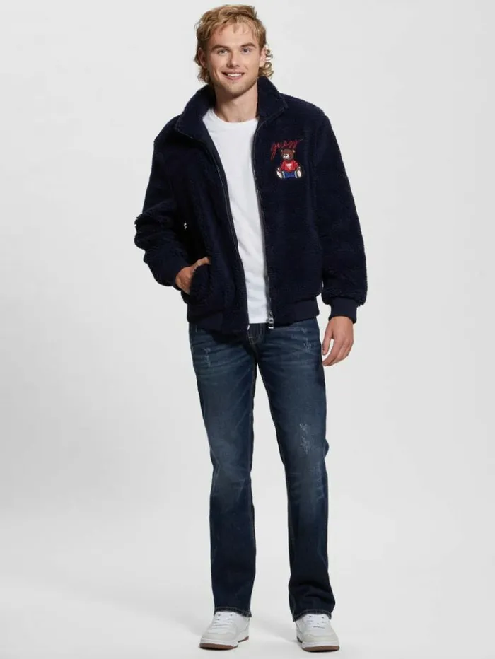 Men GUESS Jackets and Coats Bear Sherpa Jacket Bleu lgant